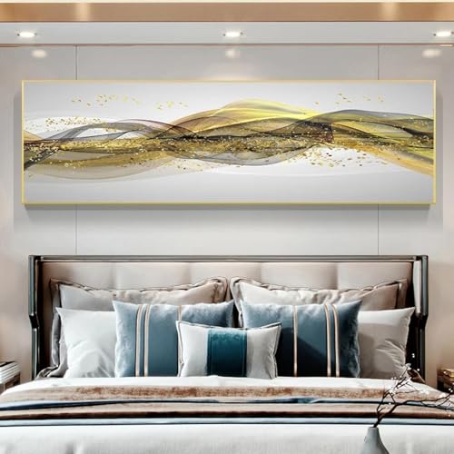 Décoration murale de luxe avec paysage sur toile gris et doré