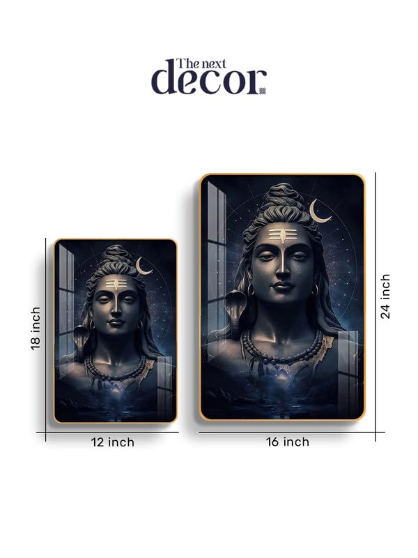 Image of The Next Decor Har Har mahadev Ji Wood Glass Finish Wall Art Decorative Painting for Living Room, Bedroom, Dining Room (Size: 24x16 Inches)