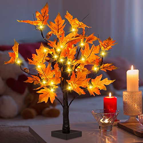 20-inch Fall Lighted Maple Tree with Acorns, 24 LED Lights, Battery Operated Thanksgiving Table Centerpieces Decoration Artificial Tree for Home Desktop Fireplace Autumn Harvest Tabletop Indoor Decor 20-inch Fall Lighted Maple Tree with Acorns, 24 LED Lights, Battery Operated Thanksgiving Table Centerpieces Decoration Artificial Tree for Home Desktop Fireplace Autumn Harvest Tabletop Indoor Decor