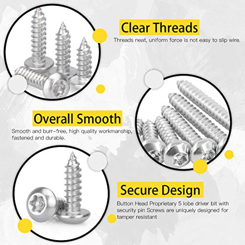 Hilitchi H-4538 50 Pcs #10 X 1 Inch Stainless Steel Button Head Torx Sheet Metal Screws Security Silver Screws Anti-Theft Tamper Proof thumb #3