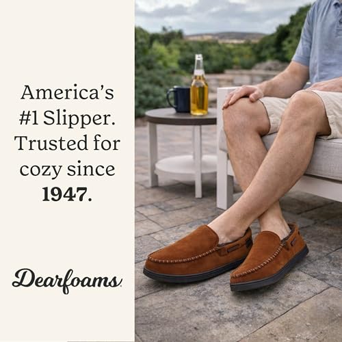 Image of Dearfoams Men's Keaton Moccasin House Shoes With Memory Foam, Indoor Slippers With Wide Widths