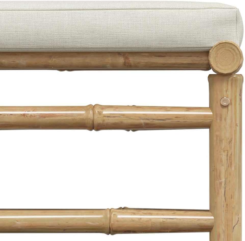 vidaXL Patio Lounge Set - Bamboo Material - 3 Pieces Including Side Table and Footrest - Cream White Cushions - Outdoor Furniture