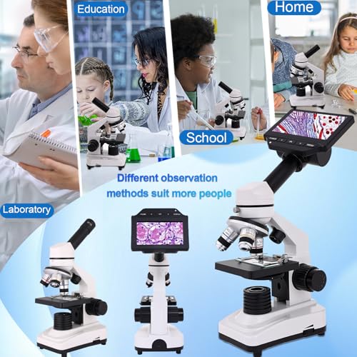 Image of Microscope for Adults & Kids, 40X-2500X High-Power Compound Microscope for Students, School Lab & Home Schooling,Equiped with Slides Set & Phone Holder (Black and White)