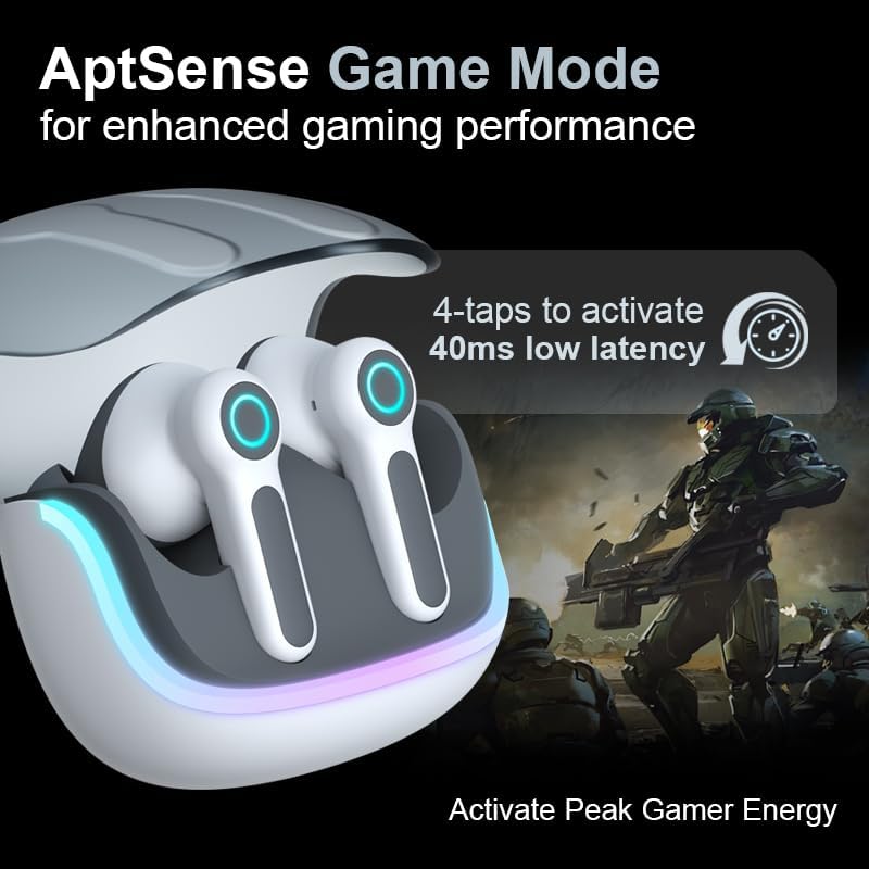 G07 Wireless Earbuds with RGB LED Light Gaming Earbuds with 40ms Low Latency Dual Game and Music Mode Earphones Wireless Headphones with 40 Hours Worktime IPX5 Waterproof (White Gray)