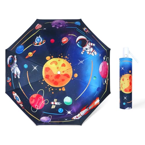 decalsweet Ombrello Pieghevoli Antivento Bambino, Ombrello Automatico da Sole con Strisce Riflettenti, Ombrello Piccolo...