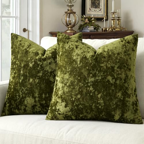 MIULEE Velvet Throw Pillow Covers Olive Green 18x18 inch Set of 2