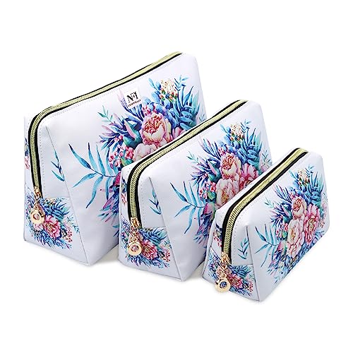 Image of NFI essentials Makeup Pouch Set of 3 Piece, Stylish Pouches for Makeup Accessories, Travel Pouch for Women, Cosmetic Pouch, Vanity Case, Jewellery Pouch, Toiletry Make up Bag