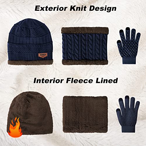 Image of Loritta Winter Hats for Men, 3 PCS Fleece Beanie Scarf Gloves Set