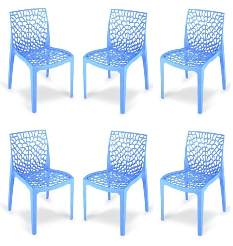 Image of activa Web Designer Plastic Chair for Home, Office and Restaurant and Cafe|Armless Chair for Dining Room| Heavy Duty Outdoor Plastic Chair | Designer Balcony Chair (Blue, Set of 6)