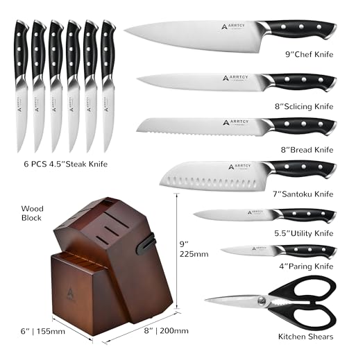 Arrtcy Knife Set with Block, Kitchen Knife Set 15-Piece with Sharpener - High Carbon Stainless Steel Dishwasher Safe Knives with Ergonomic Handles for Chef & Home — view 2