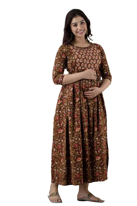 Image of JAIPURFAME Stylish Women's Pure Cotton All Over Printed Kurti Gown, Maternity Dress, and Feeding Dress - Comfortable and Elegant Maternity Wear for Women