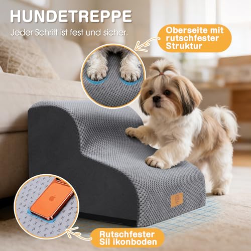 Zvonema Hundetreppe, Hundetreppe für Kleine Hunde, wasserdichte rutschfest Haustiertreppe 2 Stufen, Hochwertige Schwamm Hunderampe, Waschbar Hunde Treppe für Sofa Bett, Tragbar Katzentreppe