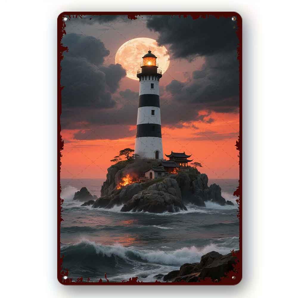 peiyeety Retro Tin Sign Funny Lighthouse in the storm Novelty And Fun Home Bathroom Patio Bar Poster Decorative Tin Sign Man Cave 8x12 Inch