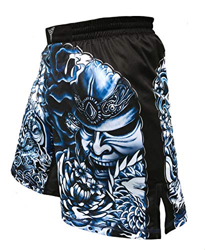 The Ronin - Masterless Samurai Tattoo Art MMA BJJ Martial Arts Wrestling Fight Shorts for Boys - Black (Youth Sizes) (Youth S: Waist 20"-22")