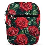 Personalized Small Crossbody Bag Water Resistant Messenger Bags Mini Red Rose Romantic Printing SlingBag For Men Women