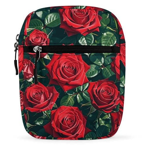 Personalized Small Crossbody Bag Water Resistant Messenger Bags Mini Red Rose Romantic Printing SlingBag For Men Women