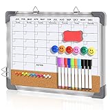 Dry Erase Calendar Board Cork Board Combo for Wall, 16" x 13" Magnetic Double-Sided Monthly Calendar