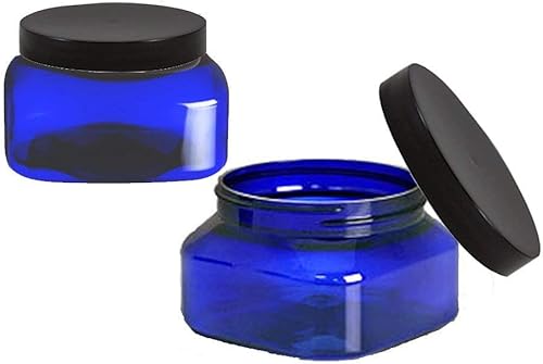 Miniatura 1 de Grand Parfums - Tarros cuadrados de 8 onzas, color azul cobalto con tapas, plástico con tapas negras lisas, 2.4 onzas de volumen, tarros vacíos