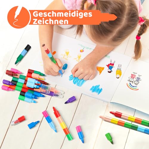 ECHOCUBE 24 Stück Stapelbare Buntstifte Kinder, Regenbogen Baustein Set für Junge & Mädchen… – Ansicht 6