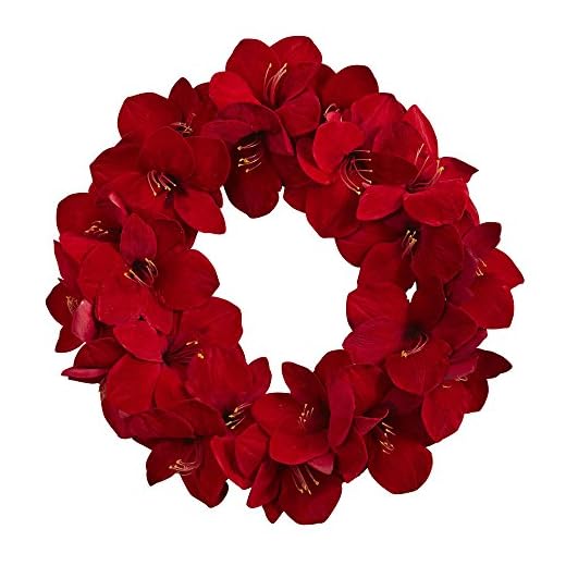 Nearly Natural Amaryllis Wreath, 22", Red