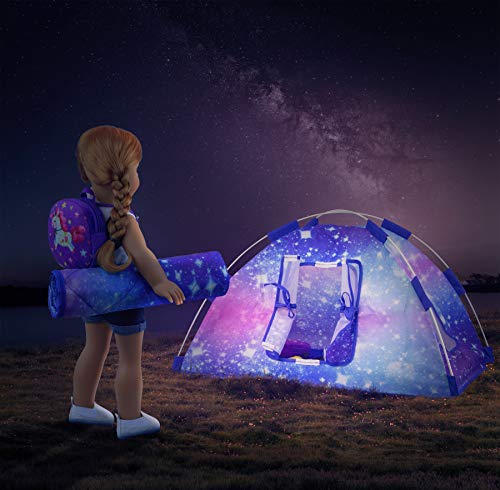 Ecore Fun 18 Inch Doll Camping Tent Set & Accessories: Tent, Sleeping Bag, Backpack, Toy Camera, Dog