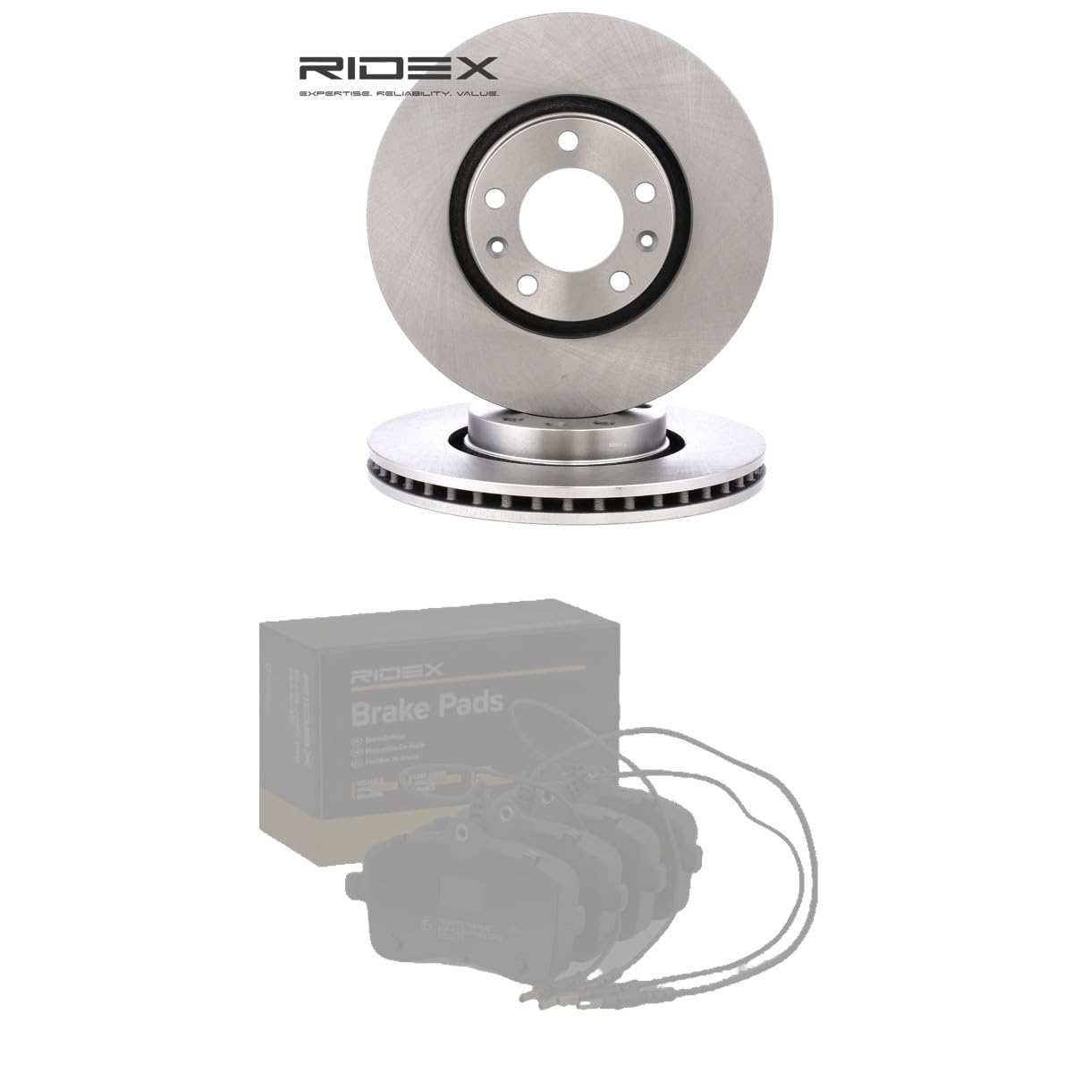 RIDEX 3405B2615 Juego para eje Kit de discos de freno y pastillas Delantero sin tornillos Compatible con PEUGEOT 407 SW 6E, 6D
