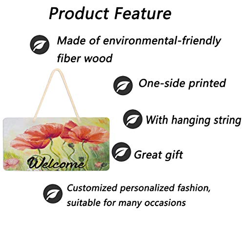 image for Vdsrup Red Poppy Flower Hanging Door Sign Plaque Spring Poppies Sunflo