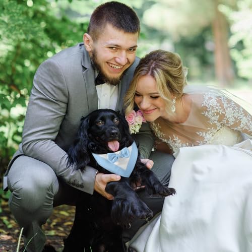 Hundesmoking, Hundehochzeit Bandana Kragen mit Fliege Kleine Hunde Hundesmoking Hundekostüme für kleine Hunde Hundeanzug Kostüm für Hunde Verlobung, Hochzeit, und Geburtstag (Hals:20-30cm/Blau)