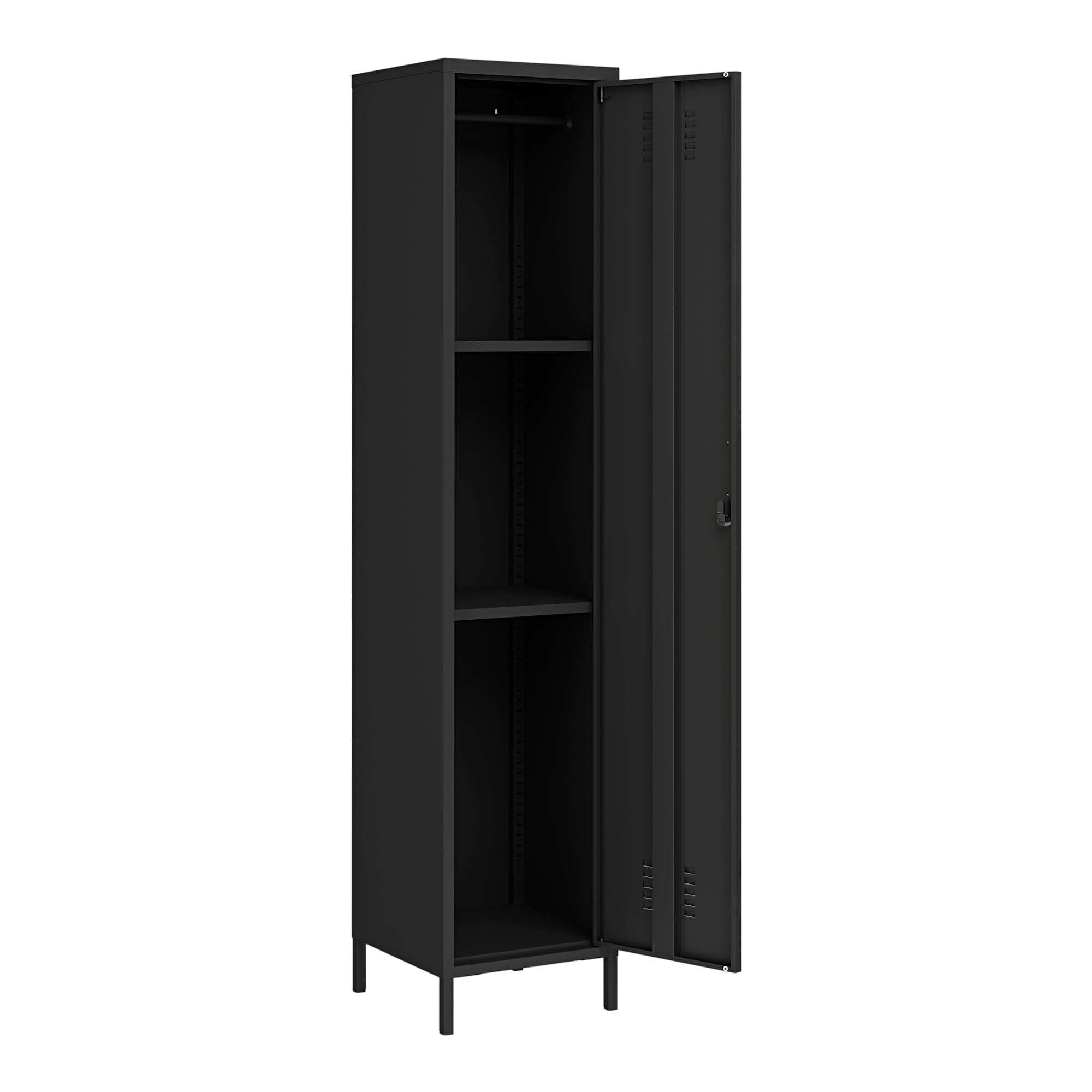 [en.casa] Armario Ropero Seinäjoki Guardarropa Armario Metálico de Oficina con 1 Puerta y 2 Estantes para Taller Vestuario Acero 180 x 38 x 38 cm - Negro