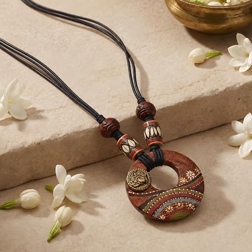 Image of AAKRITI ART CREATIONS Boho & Tribal Handcrafted Necklace Collection | Jute, Wooden & Brass Pendant Designs | Ethnic Collar, Loop & Statement Jewelry for Women | Artisan Festival & Everyday Wear