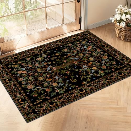 Tapete decorativo Boho floral 2x3 ft lavable negro miniatura 3