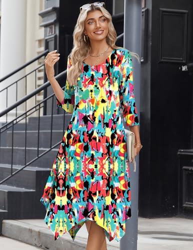 Image of Zeagoo Midi Dresses Women 2026 Dress 3 /4 Sleeve Casual Dresses with Pockets A Line Summer Beach Sundress