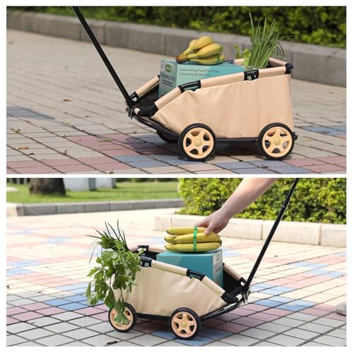 Mini-Hundewagen für Mini-Haustiere, faltbarer multifunktionaler Einkaufswagen mit ausziehbarem Ziehgriff, Doggie Wagon eingebautem Kissen und Sicherheitsseil mit Aufbewahrungstasche (Khaki)