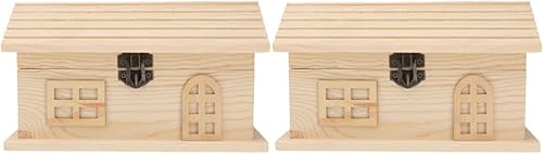 Miniatura 1 de Toyvian Hucha de madera, 2 piezas, maceta de ahorro de dibujos animados, hucha de madera para bricolaje, modelo de casa vintage, modelo de casa,