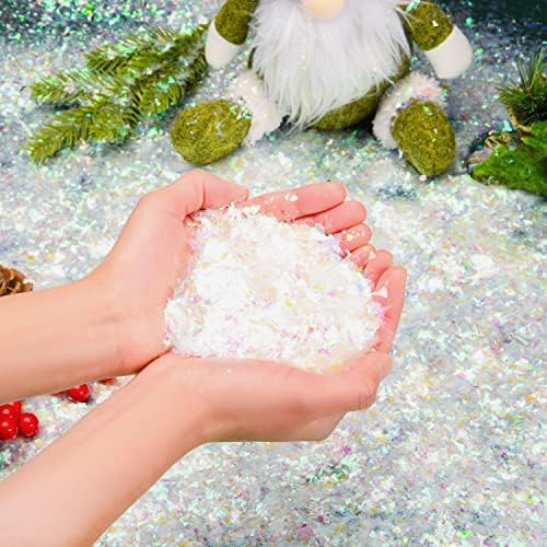 NAUZE 200g Christmas Artificial Fake Snow Flakes Decorative Artificial Snowflakes for Christmas Tree Table Decoration (Iridescent)