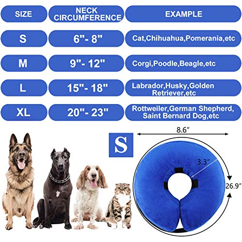 AhlsenL Inflatable Dog Cone Collar, Protective Soft Pet Recovery Collar Prevent Dogs Cats from Biting & Scratching (S)