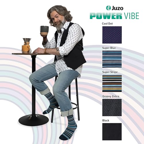 Image of Juzo Power Vibe, 2650 Knee-High, 15-20 mmHg, Trendy Compression Socks - Men & Women, Medium, Groovy Zebra
