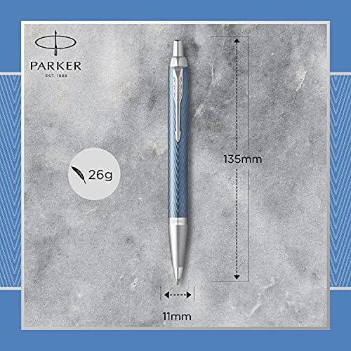 Parker IM Ballpoint Pen | Premium Blue Grey with Chrome Trim | Medium Point with Blue Ink Refill | Gift Box