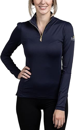 Kastel Denmark Ropa deportiva de capa base sólida Protección solar de manga larga Cremallera de 14 para mujer, golf, ecuestre, ropa para exteriores