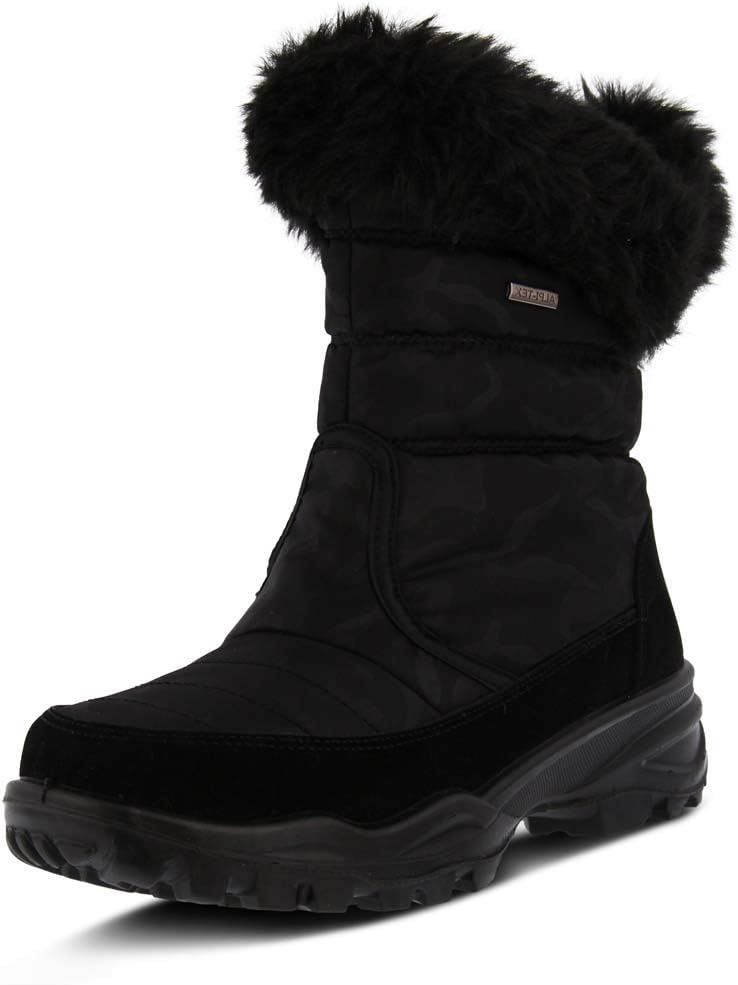 Flexus Spring Step Korine Nylon Boots for Women - Waterproof Camo Print Design Boots - Women's Snow Boots for Outdoor and Work Black EU 37 / US 6.5-7