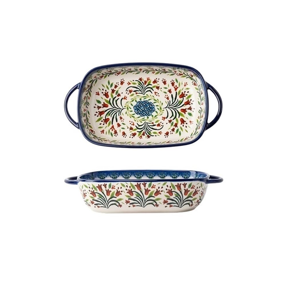Piatto da forno Teglia da forno con manico Ciotola for stoviglie retrò in ceramica