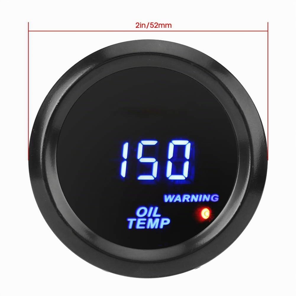 Manometre Temperature D'Huile,reloj temperatura aceite,Jauge de température d'huile, thermomètre à huile de 52mm avec teur 40~150 ℃ jauge de température à LED bleue Affichage numérique de la jauge de