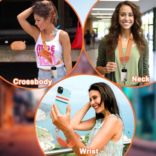 Image of XANGNIER Clip and Go Strap for Phone with Wallet Crossbody, Phone Strap with Zippered Wallet, Adjustable Anti Theft Cellphone Lanyard for Women, Cellphone Chain Accessories,Orange