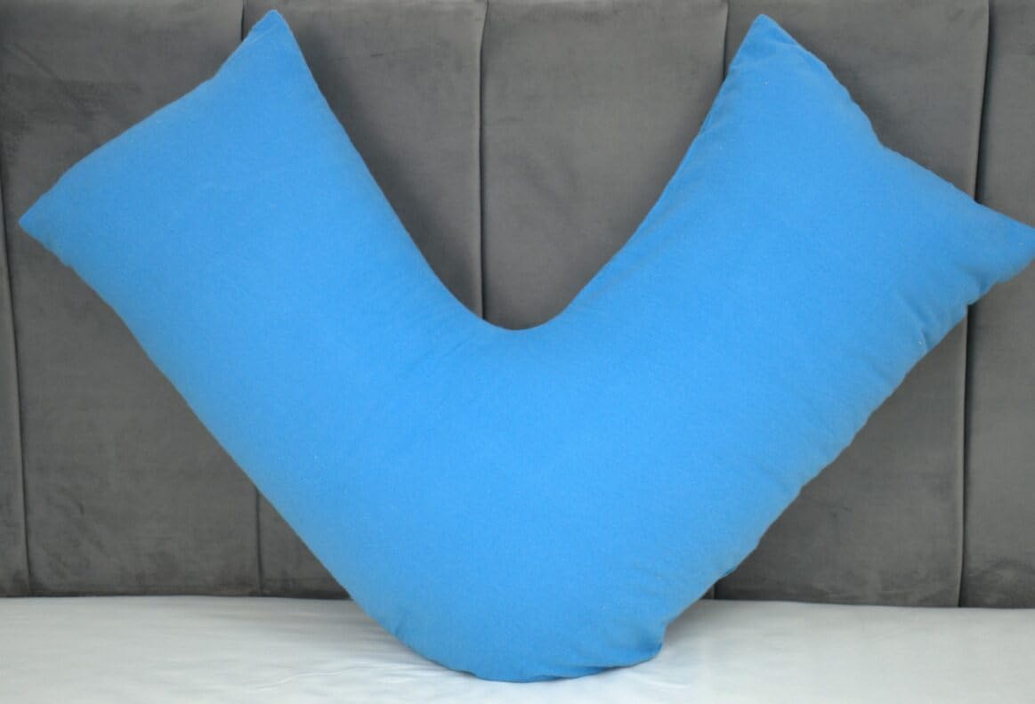 ARLINENS V Shaped Pregnancy Pillow with Free Flannel Pillowcase – Orthopaedic Maternity Support Pillow for Back, Neck & Nursing – Cosy V Pillow Standard Size 74 x 34 cm (LT Blue)