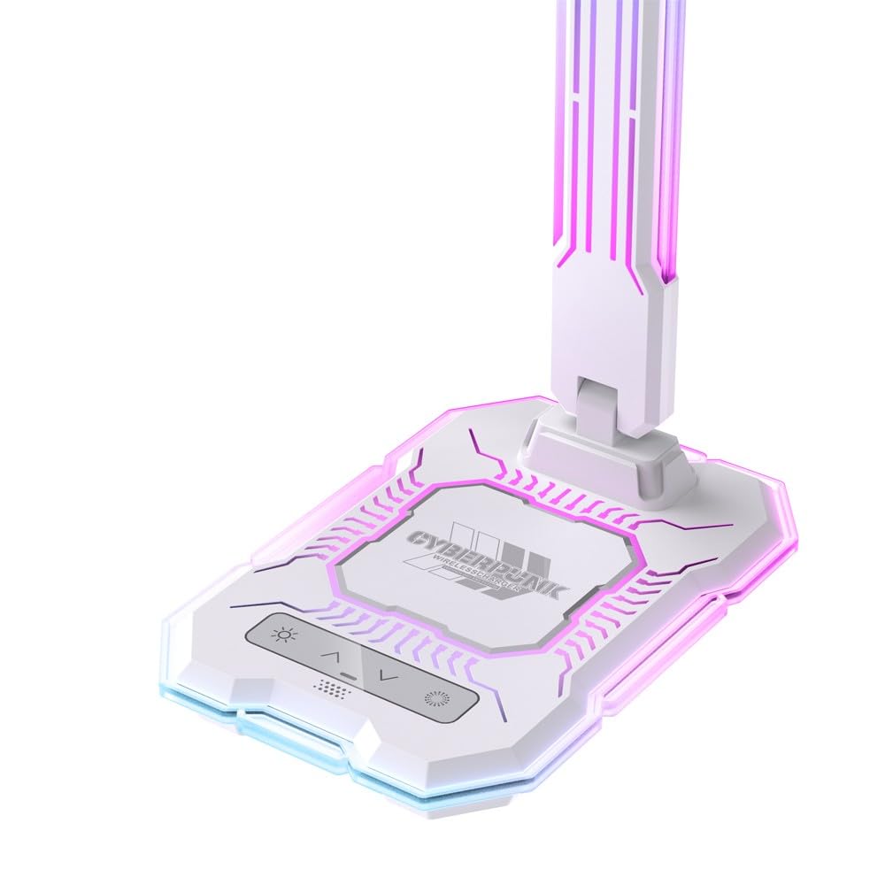 wonderlamp - Flexo LevelUp Gamer con luces de colores RGB LED y Cargador inalámbrico para móviles Levelup 10W 3000-4000-6000K