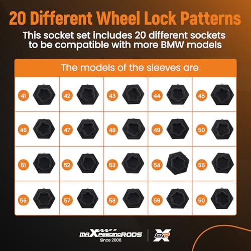 Image of maXpeedingrods 22PCS Wheel Locking Nut Key Kit Compatible with BMW, Wheel Lock Lug Nut Anti-Theft Screw Lug Nut Tool Kit Key Socket Set