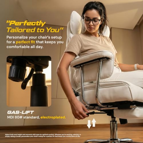Image of DROGO Monarch-X Massage Office Chair with Vibration & Heat | Big and Tall Ergonomic Executive Computer Chair with PU Leather & 150Reclining | Gaming Chair with Spacious Cushion Seat & Footrest (Cream)