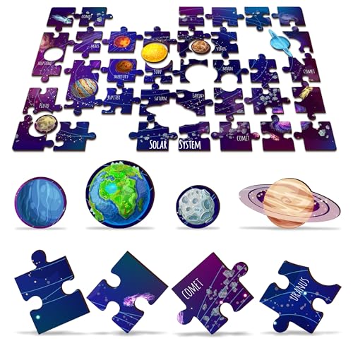 Image of Lefan India Map & Solar System Floor Puzzle Mat for Kids - Set of 2 Educational Wooden Jigsaw Puzzles - Geography & Space Learning Toys for Boys & Girls Age 3+