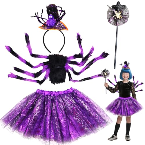 Mineup Hexenkostüm Kinder, Kostüm Spinne Kinder Mädchen mit Fledermaus Tutu, Haarreif, Zauberstab, Spinnenrucksack Spinne für 4-10 Jahre für Halloween Cosplay Karneval Mineup Hexenkostüm Kinder, Kostüm Spinne Kinder Mädchen mit Fledermaus Tutu, Haarreif, Zauberstab, Spinnenrucksack Spinne für 4-10 Jahre für Halloween Cosplay Karneval