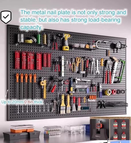Kit d'organisation de panneau perforé en acier et bois pour rangement modulable - 3
